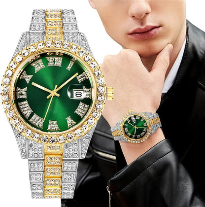 BESTKANG Unisex Luxury Iced Out Watch Mens Diamond Watches Roman Numerals Watches Quartz Analog Wrist Watch