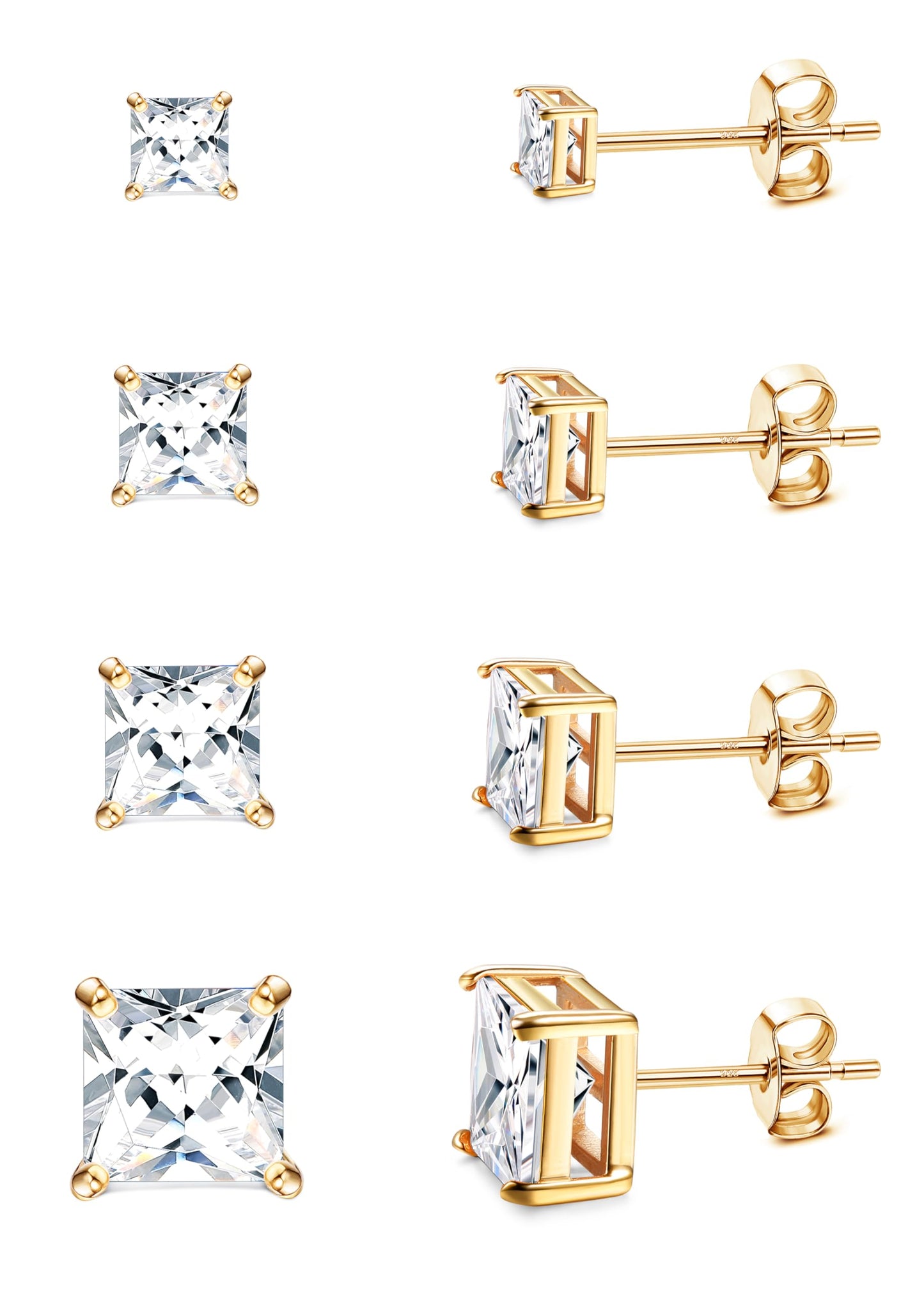 MILACOLATO Cubic Zirconia Stud Earrings for Women Men | 18K Gold Plated Hypoallergenic Sterling Silver Post Earrings | Big Brilliant Simulated Diamond CZ Halo Stud Earrings for Sensitive Ears