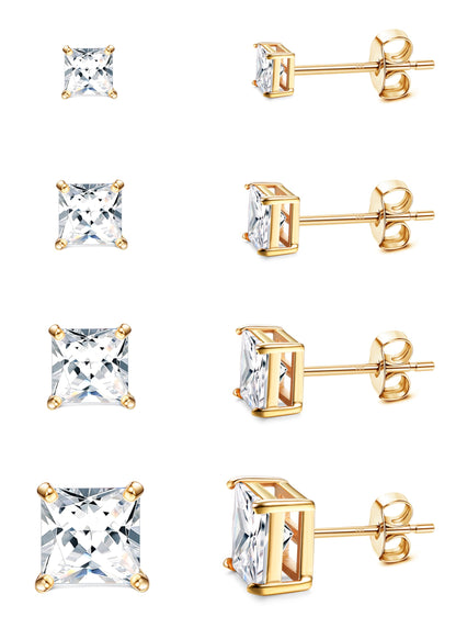 MILACOLATO Cubic Zirconia Stud Earrings for Women Men | 18K Gold Plated Hypoallergenic Sterling Silver Post Earrings | Big Brilliant Simulated Diamond CZ Halo Stud Earrings for Sensitive Ears