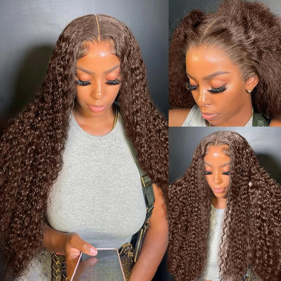 20Inch Deep Wave Lace Front Wigs Human Hair-13x4 HD Transparent Deep Wave Frontal Wigs Human Hair Glueless Curly Wigs for Women 200% Density Curly Lace Front Human Hair Pre Plucked with Baby Hair