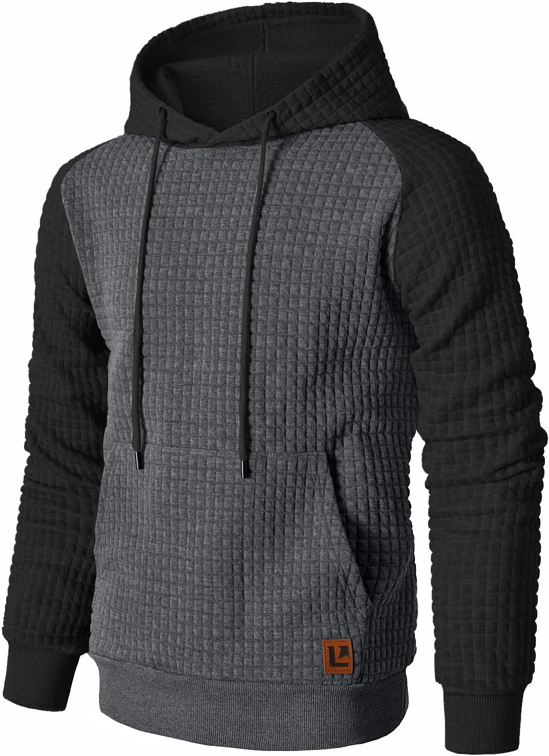 Men’s Sweatshirts Long Sleeve Pullover Patchwork Plaid Jacquard Hoodie Casual Drawstring Hoody Top