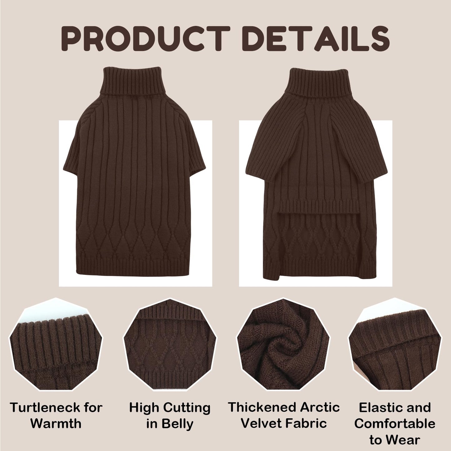 Large Dog Sweater - Turtleneck Thick Warm Doggie Christmas Sweater for Girl Boy Dogs (Red L)