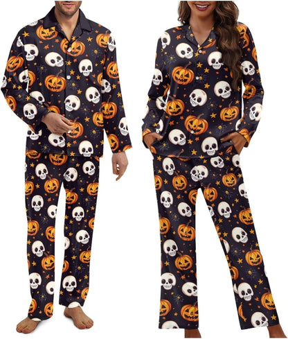 Matching Pajamas for Couple Soft Funny Front Button long Sleeve Pajamas