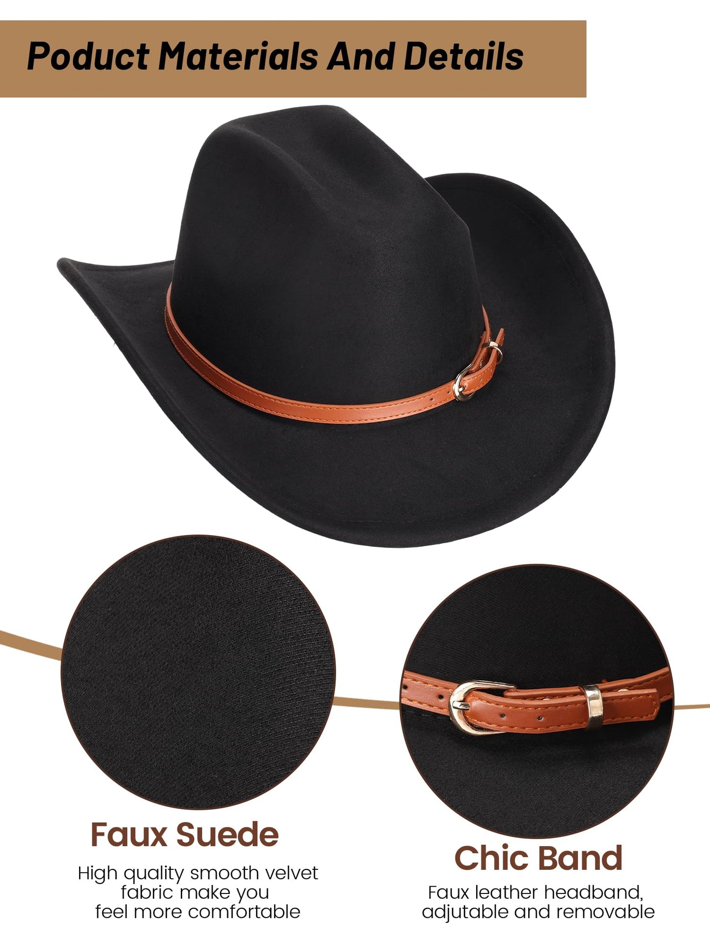 Ibeauti Cowboy Hat with Fringed Bandana Set for Women Wide Brim Western Cowgirl Hat Paisley Head Wrap Scarf