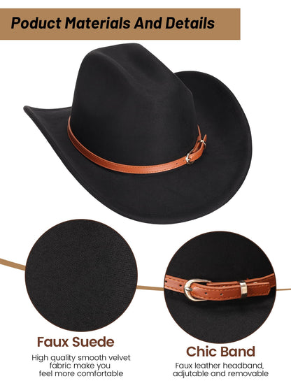 Ibeauti Cowboy Hat with Fringed Bandana Set for Women Wide Brim Western Cowgirl Hat Paisley Head Wrap Scarf