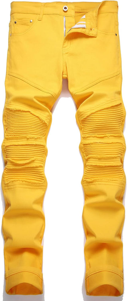 RXXKKK Men's Classic Zipper Biker Regular Fit Flex Jean