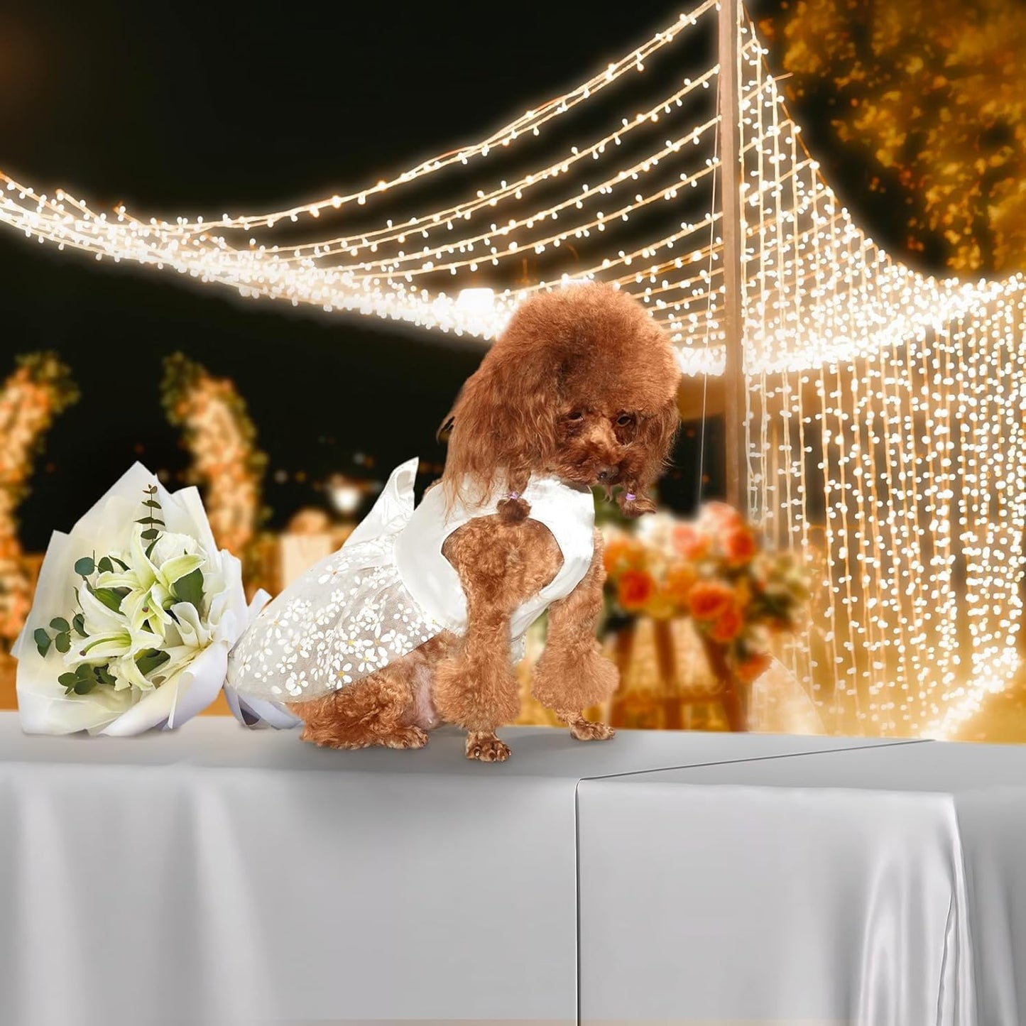 Dog Dresses, Puppy Soft Skirt, Summer Pet Clothes, Girl Dogs Wedding Outfit, Puppy Slik Outfit with Bow Tie, Dog Princess Clothes for Small Medium Breeds, White L