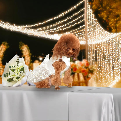 Dog Dresses, Puppy Soft Skirt, Summer Pet Clothes, Girl Dogs Wedding Outfit, Puppy Slik Outfit with Bow Tie, Dog Princess Clothes for Small Medium Breeds, White L