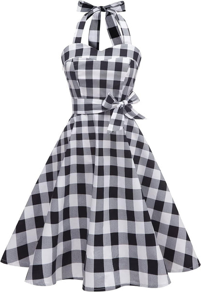 Topdress Women'sVintage Polka Audrey Dress 1950s Halter Retro Cocktail Dress