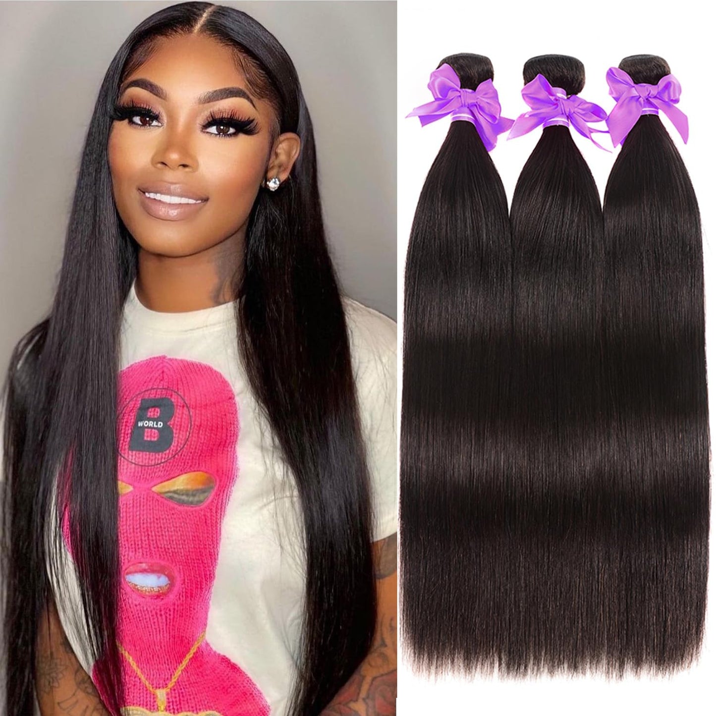 Straight Bundles Human Hair 10A Human Hair 3 Bundles Straight Hair 22 24 26 Inch Brazilian Virgin Deals Human Hair Extensions Natural Color
