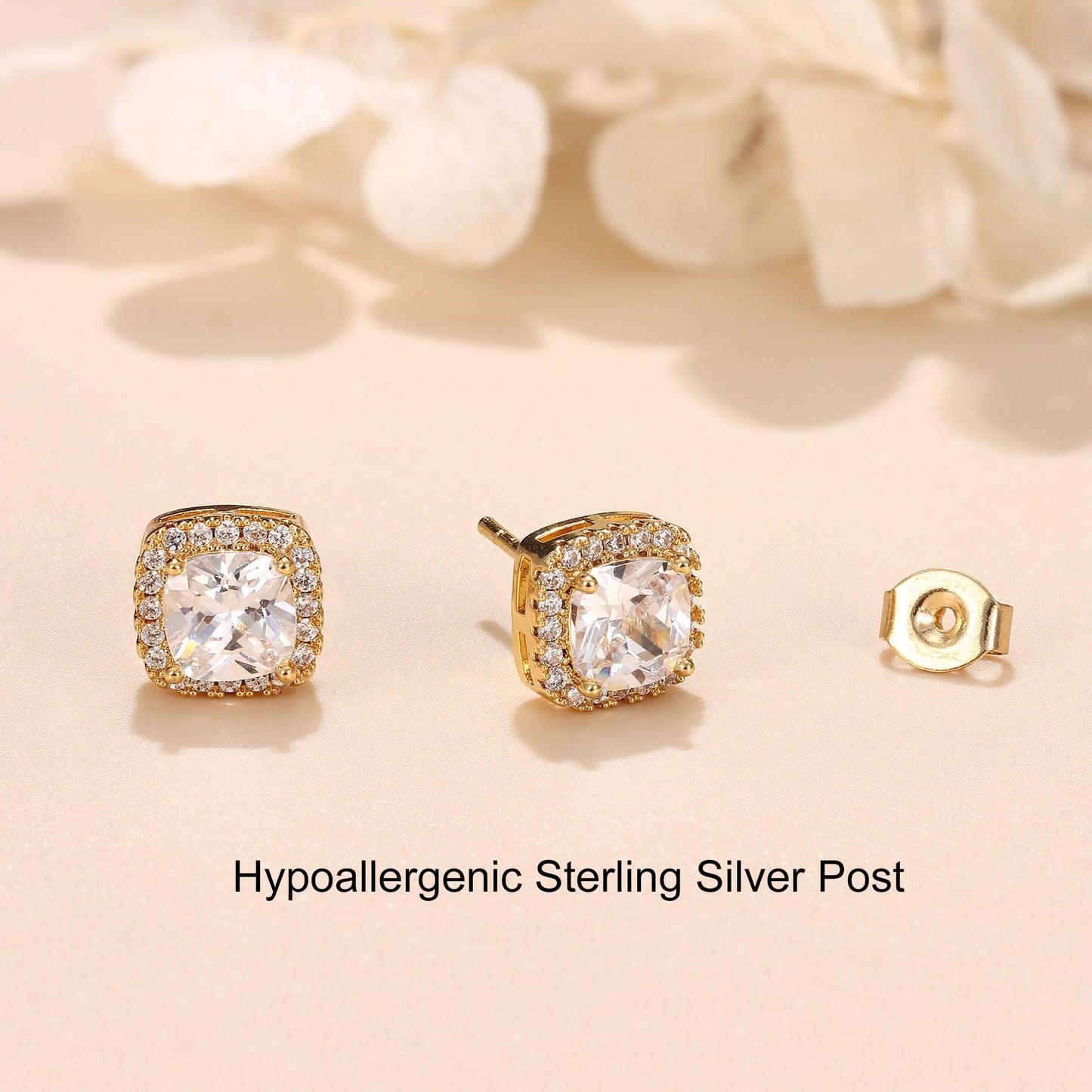 MILACOLATO Cubic Zirconia Stud Earrings for Women Men | 18K Gold Plated Hypoallergenic Sterling Silver Post Earrings | Big Brilliant Simulated Diamond CZ Halo Stud Earrings for Sensitive Ears