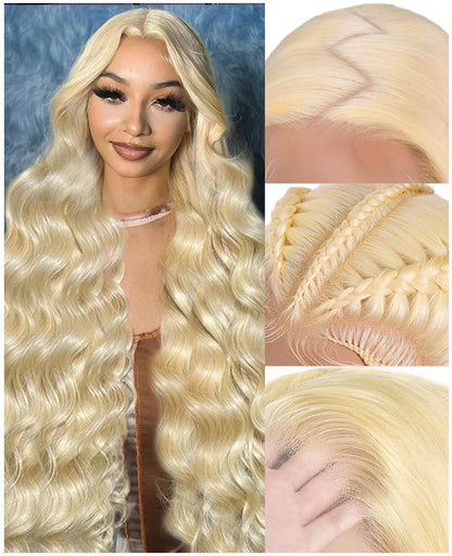 613 13x6 Lace Front Wig Human Hair 30 Inch 100% Real Blonde Wig Human Hair Body Wave HD Lace Front Wigs Human Hair 200 Density Easily Stained No Tangle Minimal Shedding Longer Life