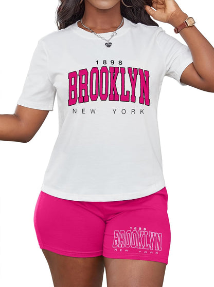 Hilinker Womens 2 Piece Outfits Short Sleeve Top and Shorts Set Summer Workout Casual Tracksuit