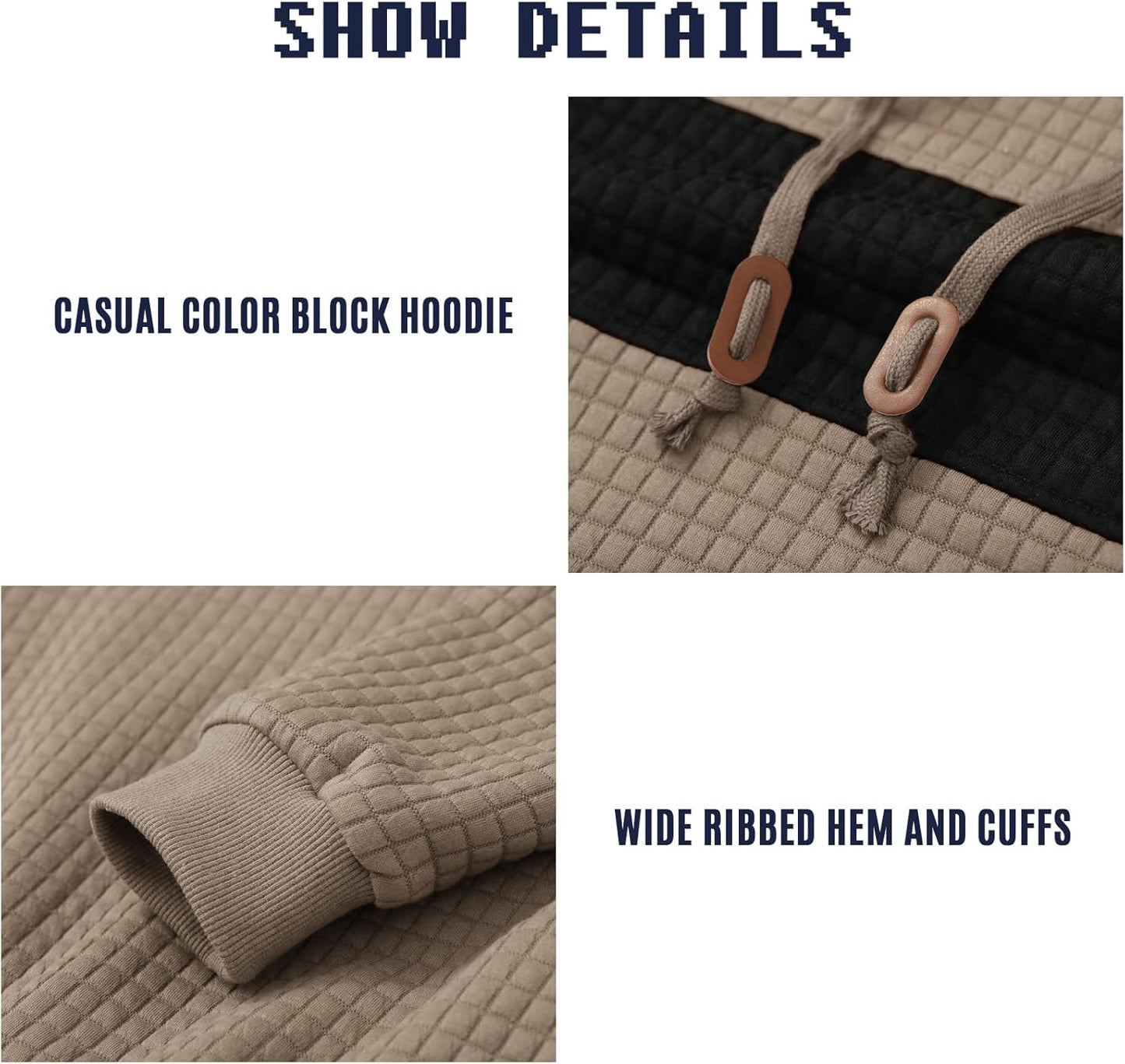 Men’s Sweatshirts Long Sleeve Pullover Patchwork Plaid Jacquard Hoodie Casual Drawstring Hoody Top