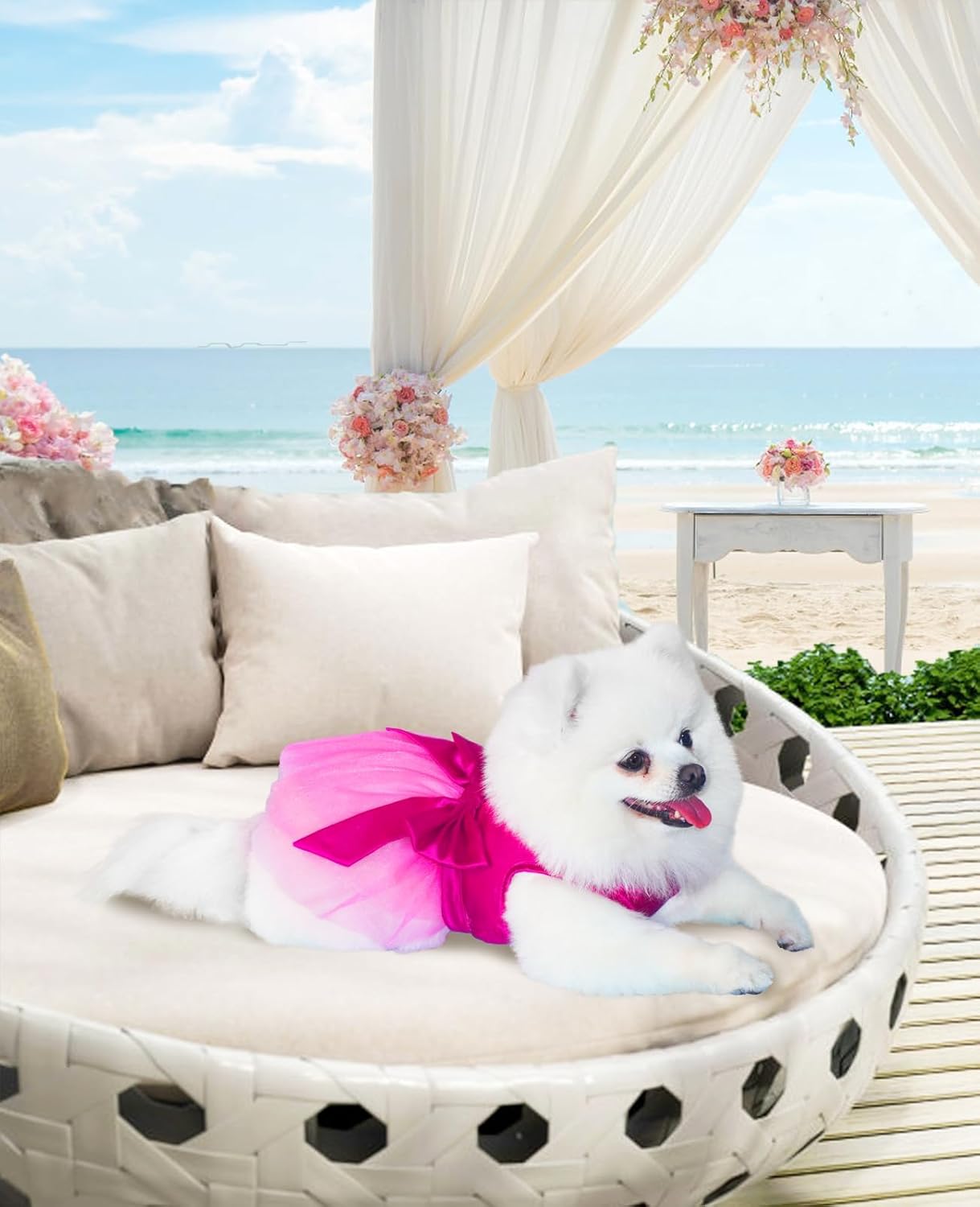 Dog Dresses, Puppy Soft Skirt, Summer Pet Clothes, Girl Dogs Wedding Outfit, Puppy Slik Outfit with Bow Tie, Dog Princess Clothes for Small Medium Breeds, White L