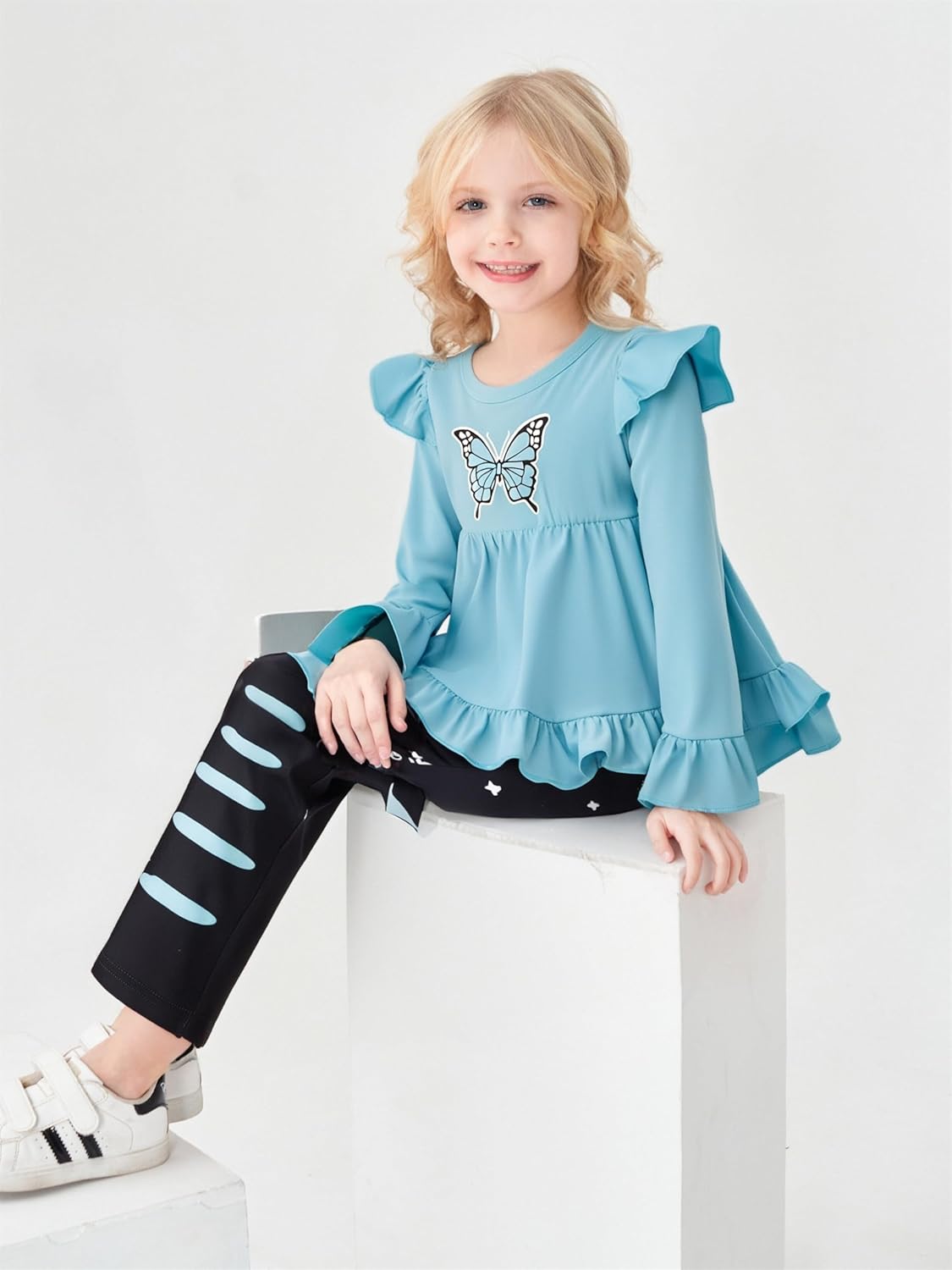Toddler Kid Girl Clothes Ruffle Sleeve High Low Top Floral Allover Pants Fall Winter Outfit Set
