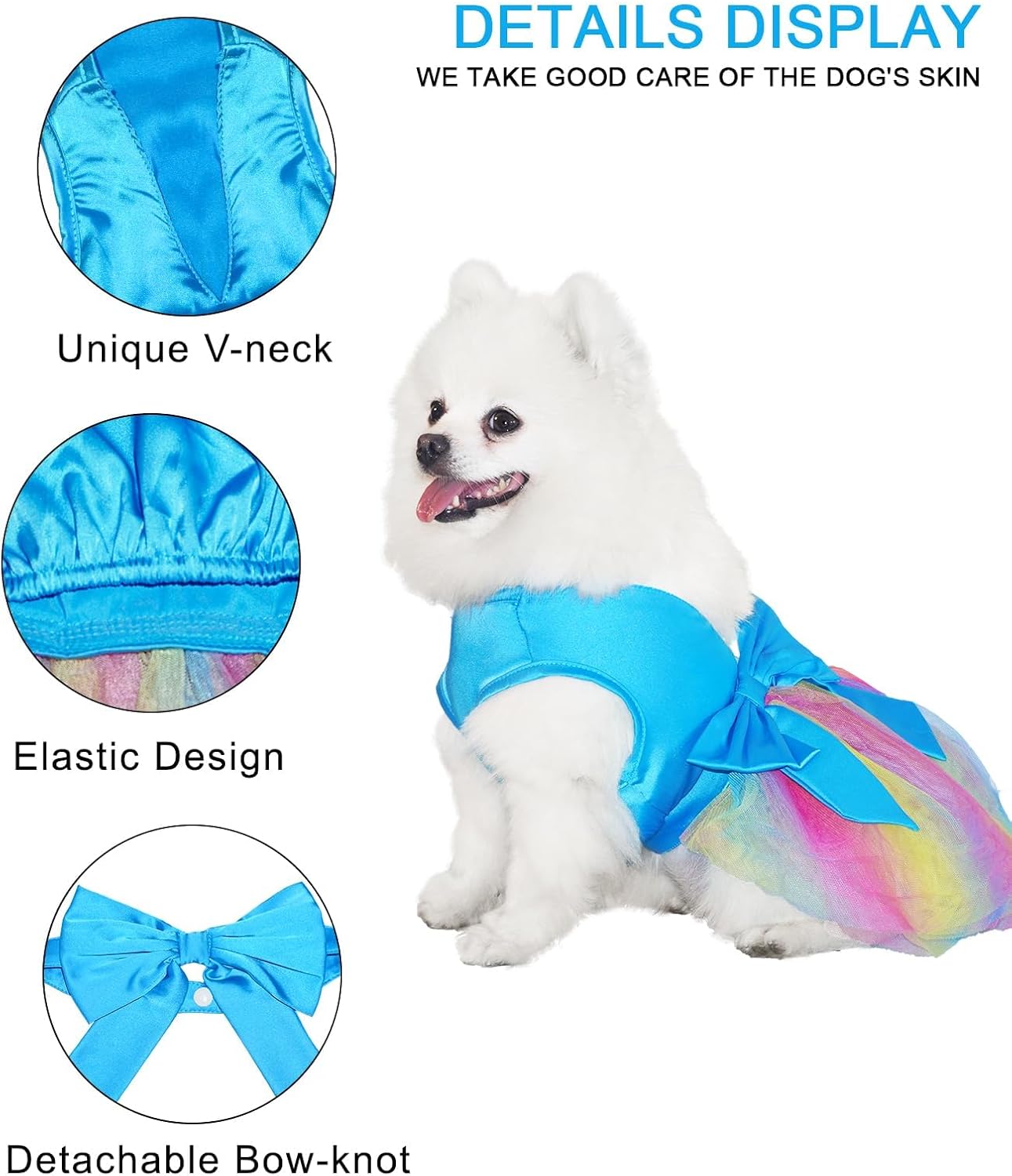 Dog Dresses, Puppy Soft Skirt, Summer Pet Clothes, Girl Dogs Wedding Outfit, Puppy Slik Outfit with Bow Tie, Dog Princess Clothes for Small Medium Breeds, White L