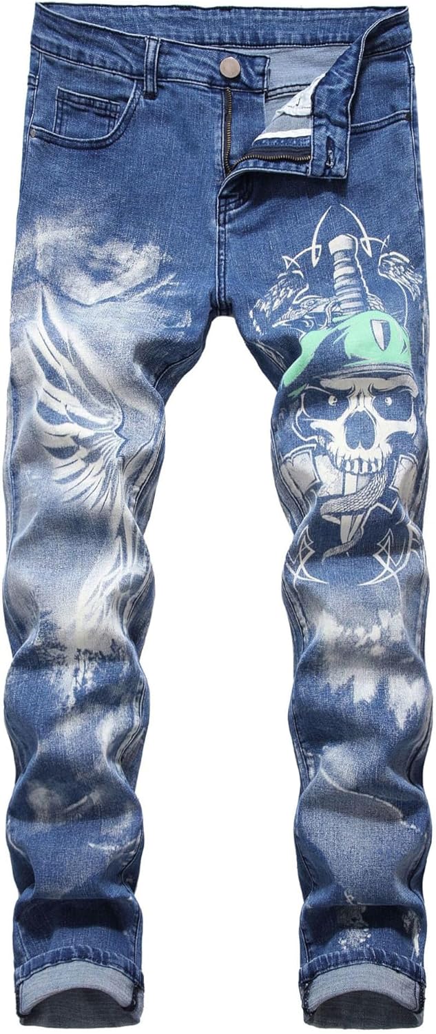 Baylvn Men's Casual Printed Slim Fit Jeans Skinny Denim Pants