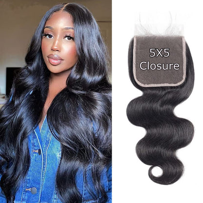 Hd Closure 5x5 Straight Closure 5x5 Transparent Lace Closure 12A Virgin Remy Human Hair Frontal Closure Pre Plucked With Baby Hair Natural Black Color(14inch)