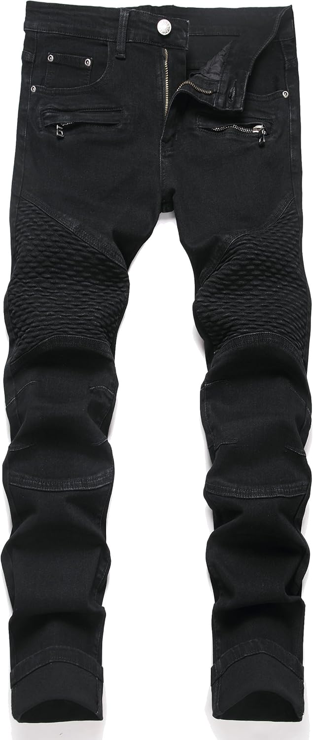 RXXKKK Men's Classic Zipper Biker Regular Fit Flex Jean