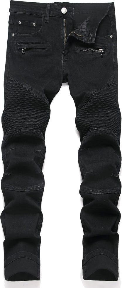 RXXKKK Men's Classic Zipper Biker Regular Fit Flex Jean