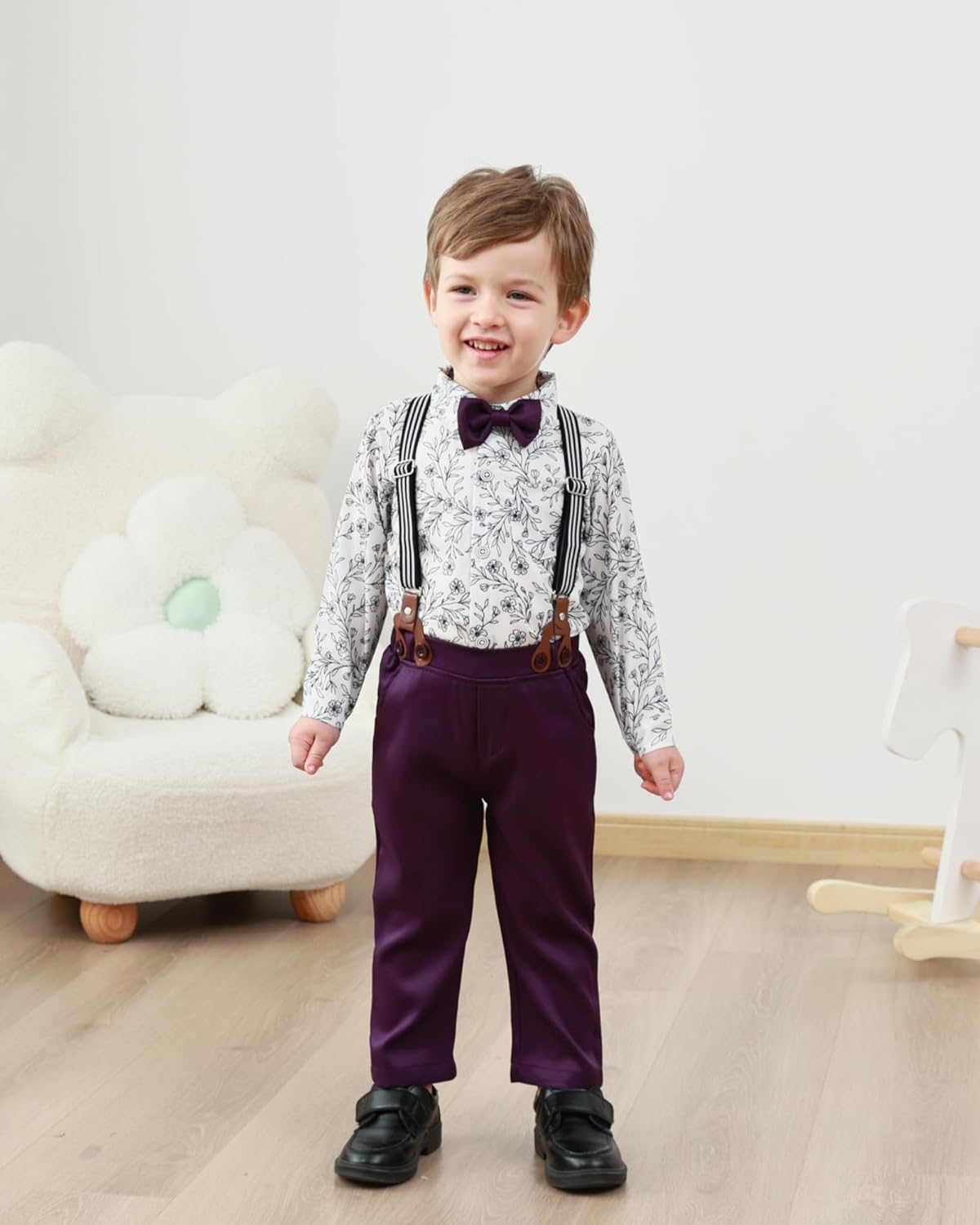 ZOEREA Toddler Boy Suit Formal Wedding Outfits Gentleman Clothes Long Sleeve Shirt + Suspender Pants + Bowtie