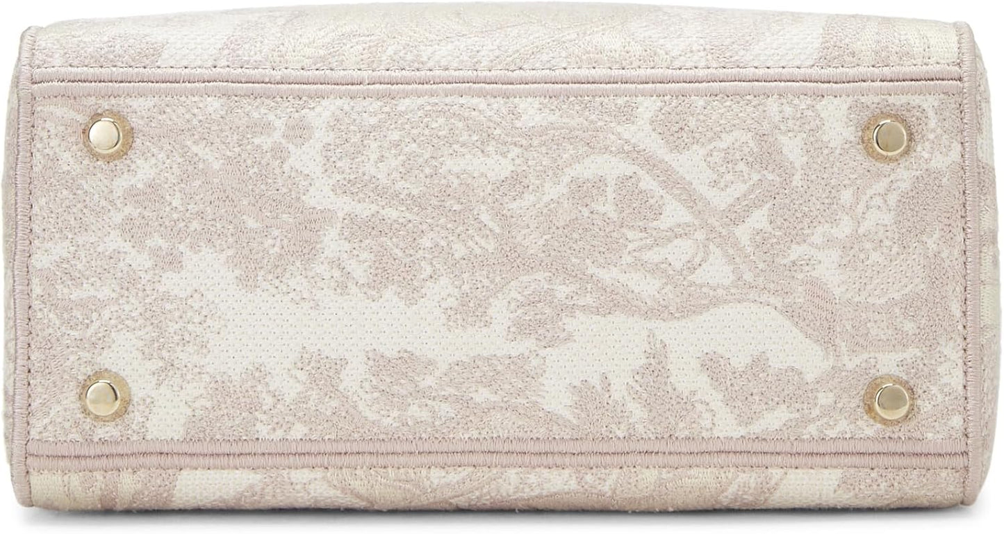 Pre-Loved Pink Embroidered Canvas Lady D-Lite Medium, Pink