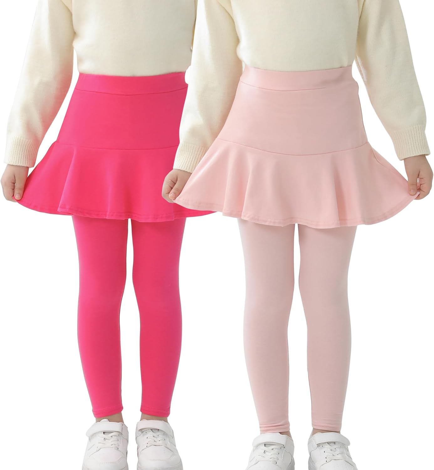 Trendy Girls' Leggings with Skirt - 2 Pack of Cotton Ruffle Skirt Pants for Kids for 3-8 Years