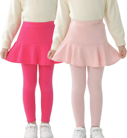 Trendy Girls' Leggings with Skirt - 2 Pack of Cotton Ruffle Skirt Pants for Kids for 3-8 Years