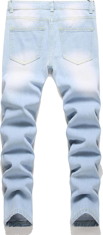 Boy's Ripped Jeans Stacked Skinny Fit Destroyed Distressed Fashion Comfy Denim Jeans Pants