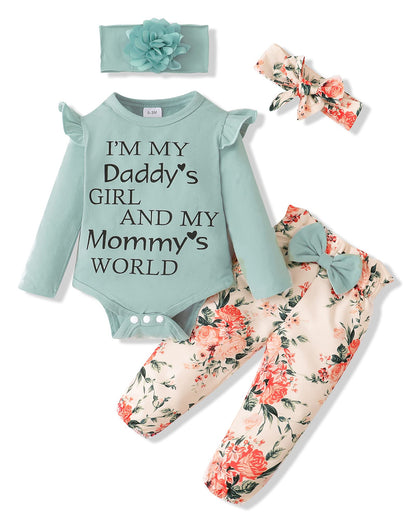 SUNNY PIGGY Newborn Infant Baby Girl Clothes Ruffle Romper Toddler Girl Floral Cotton Pant Sets Girls Clothing Outfit