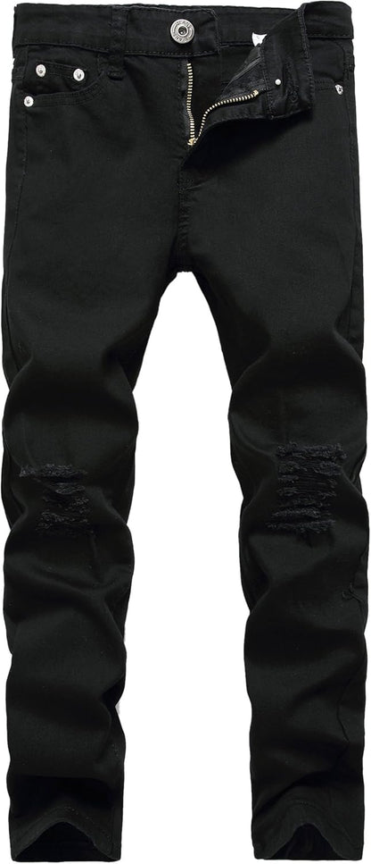 Boy's Skinny Fit Ripped Destroyed Distressed Stretch Slim Jeans Pants
