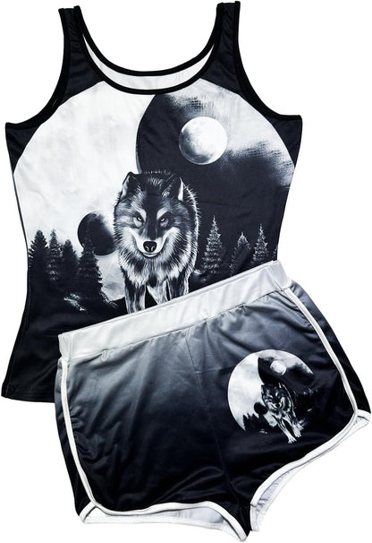 Women’s 2 Piece Pajama Set Novelty Sleeveless Tank Top and Shorts with Animal Print Comfortable Sleepwear