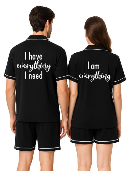 Jecery His and Hers Matching Pajamas for Couples Satin Short Sleeve Sleepwear Pjs Matching Sets Button Down Pjs Loungewear