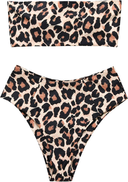 OMKAGI Women Bandeau Bikini Swimsuits Cheeky Off Shoulder Bathing Suit