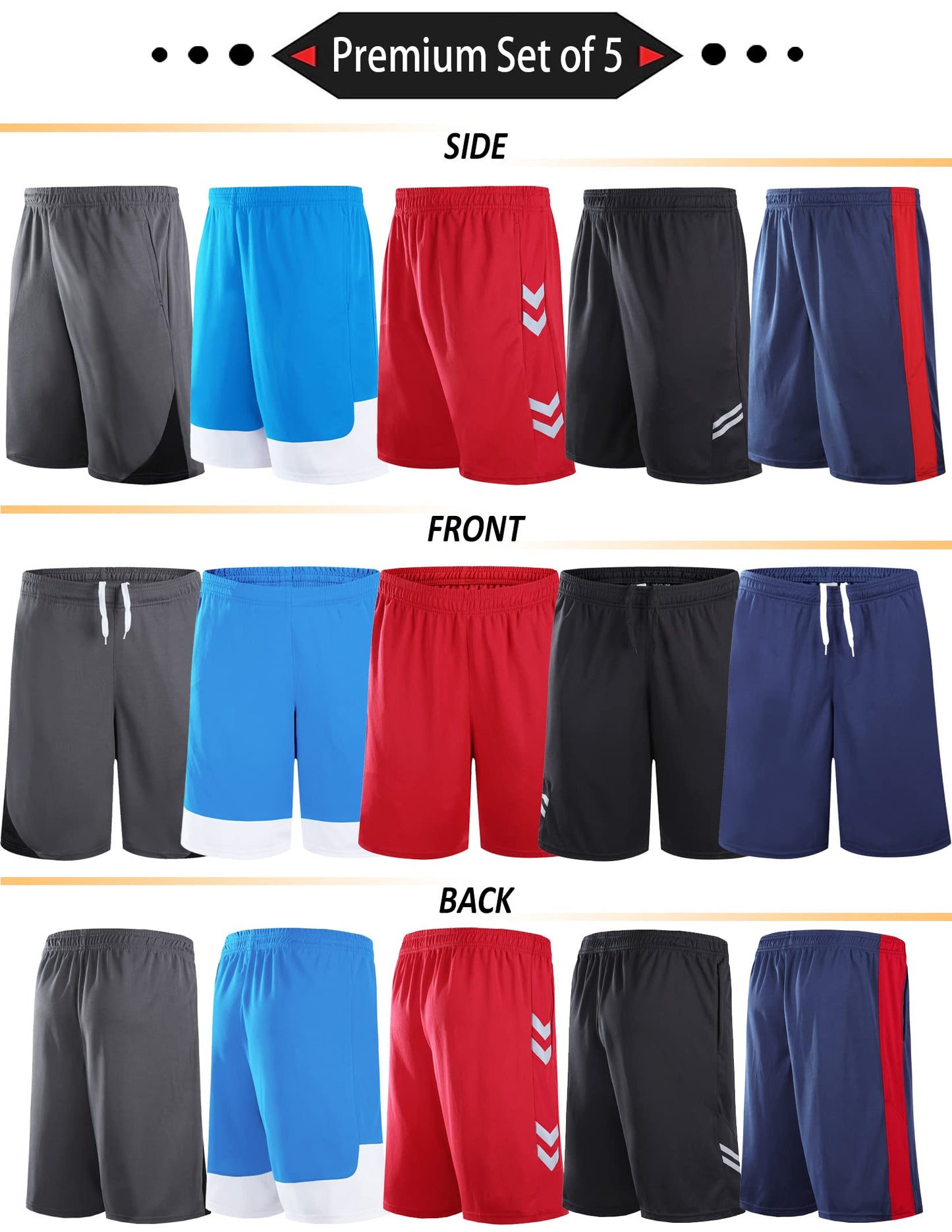 Liberty Imports 5 Pack Big Boys Youth Athletic Mesh Basketball Shorts with Pockets Quick Dry Activewear