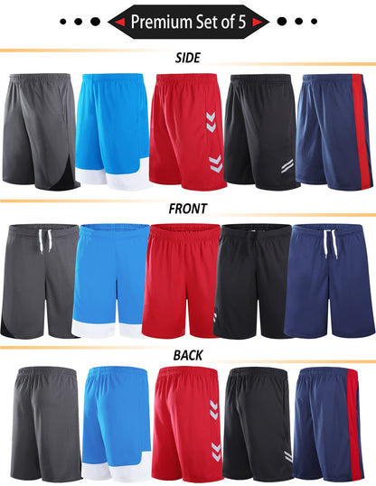 Liberty Imports 5 Pack Big Boys Youth Athletic Mesh Basketball Shorts with Pockets Quick Dry Activewear