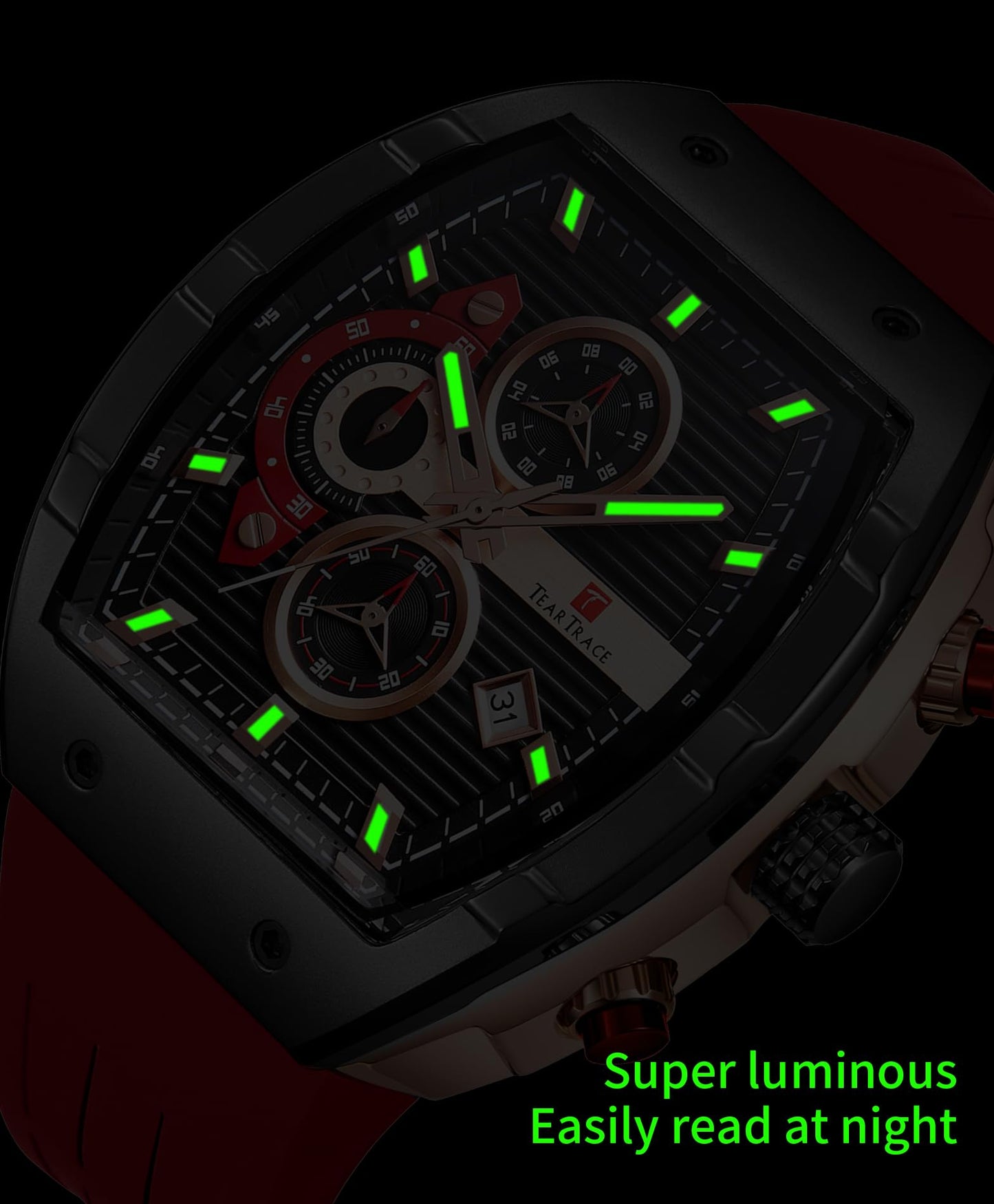 Watches for Men Analog Quartz Waterproof Sport Men’s Watch Tonneau Chronograph Luminous Fashionable Unique Casual Watch with Silicone Strap