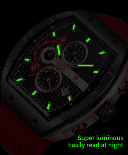 Watches for Men Analog Quartz Waterproof Sport Men’s Watch Tonneau Chronograph Luminous Fashionable Unique Casual Watch with Silicone Strap