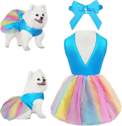 Dog Dresses, Puppy Soft Skirt, Summer Pet Clothes, Girl Dogs Wedding Outfit, Puppy Slik Outfit with Bow Tie, Dog Princess Clothes for Small Medium Breeds, White L