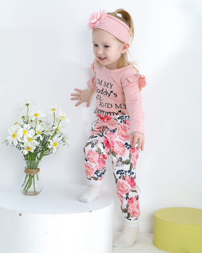 SUNNY PIGGY Newborn Infant Baby Girl Clothes Ruffle Romper Toddler Girl Floral Cotton Pant Sets Girls Clothing Outfit