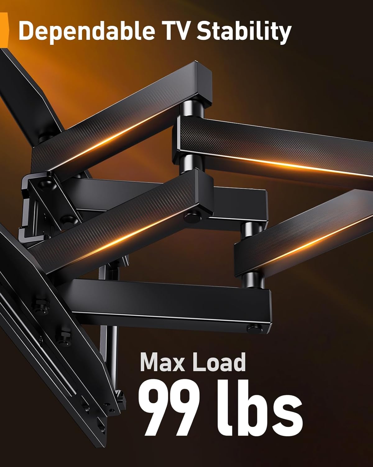 Perlegear Pre-Assembled TV Wall Mount with LED Lights for 26-65 inch TVs up to 99 lbs, Max VESA 400x400mm, Swivel, Extension, Tilt, TV Backlights with Music Sync, Fits 16”/12” Wood Studs, PGMF20