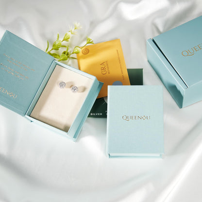 Moissanite Stud Earrings, VVSI Quality D Color Round Cut, Lab Created 925 Sterling Silver with 18K White Gold Plated, Double Halo Design – Idea Gift for Women Men