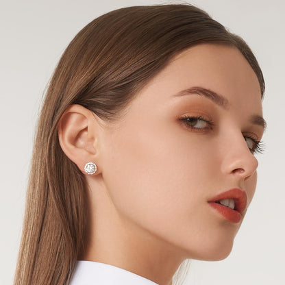 Moissanite Stud Earrings, VVSI Quality D Color Round Cut, Lab Created 925 Sterling Silver with 18K White Gold Plated, Double Halo Design – Idea Gift for Women Men