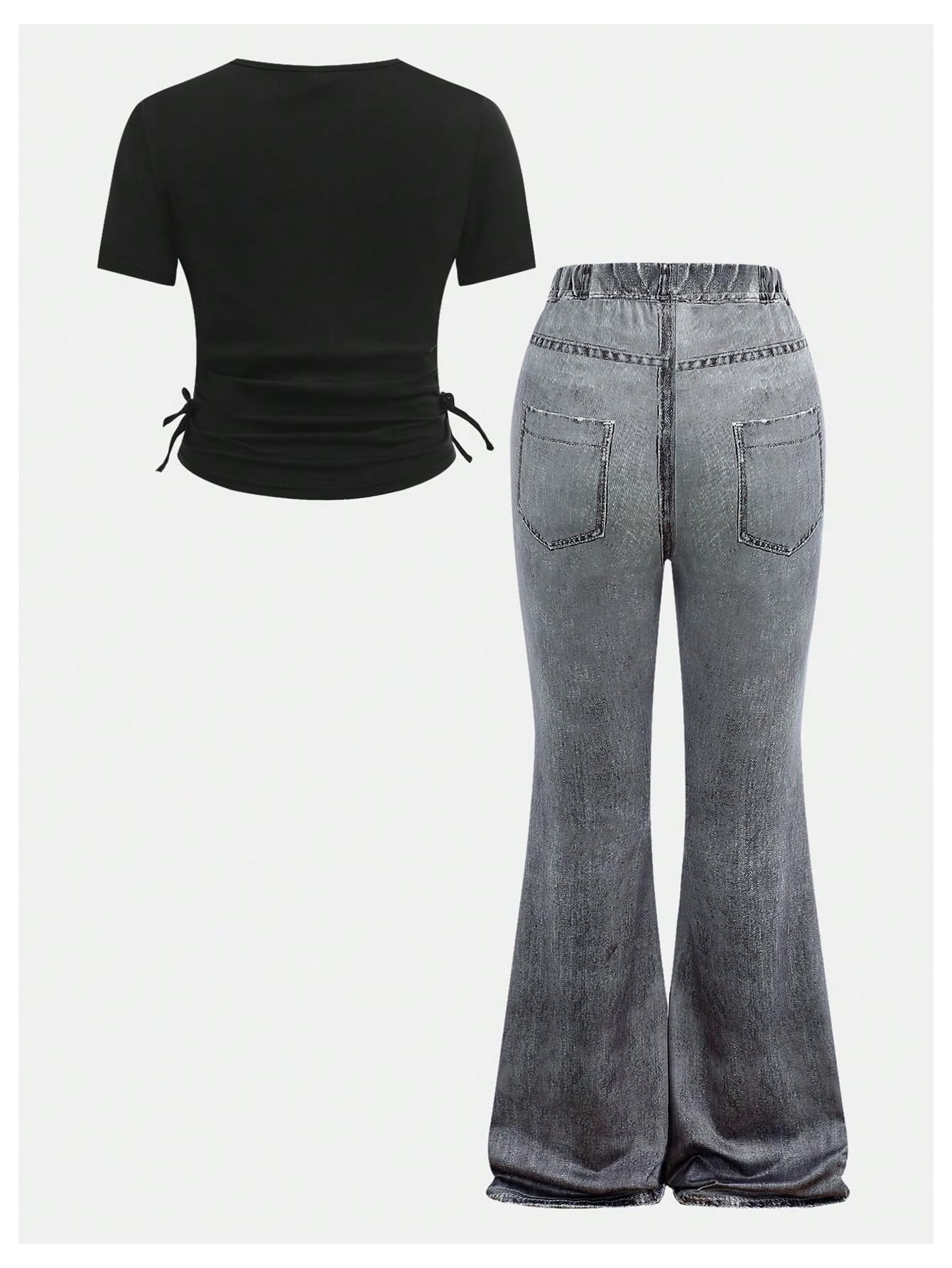 SOLY HUX Girl's 2 Piece Summer Outfits Cute Graphic Print Short Sleeve Tee Tops and Flare Leg Pants Set