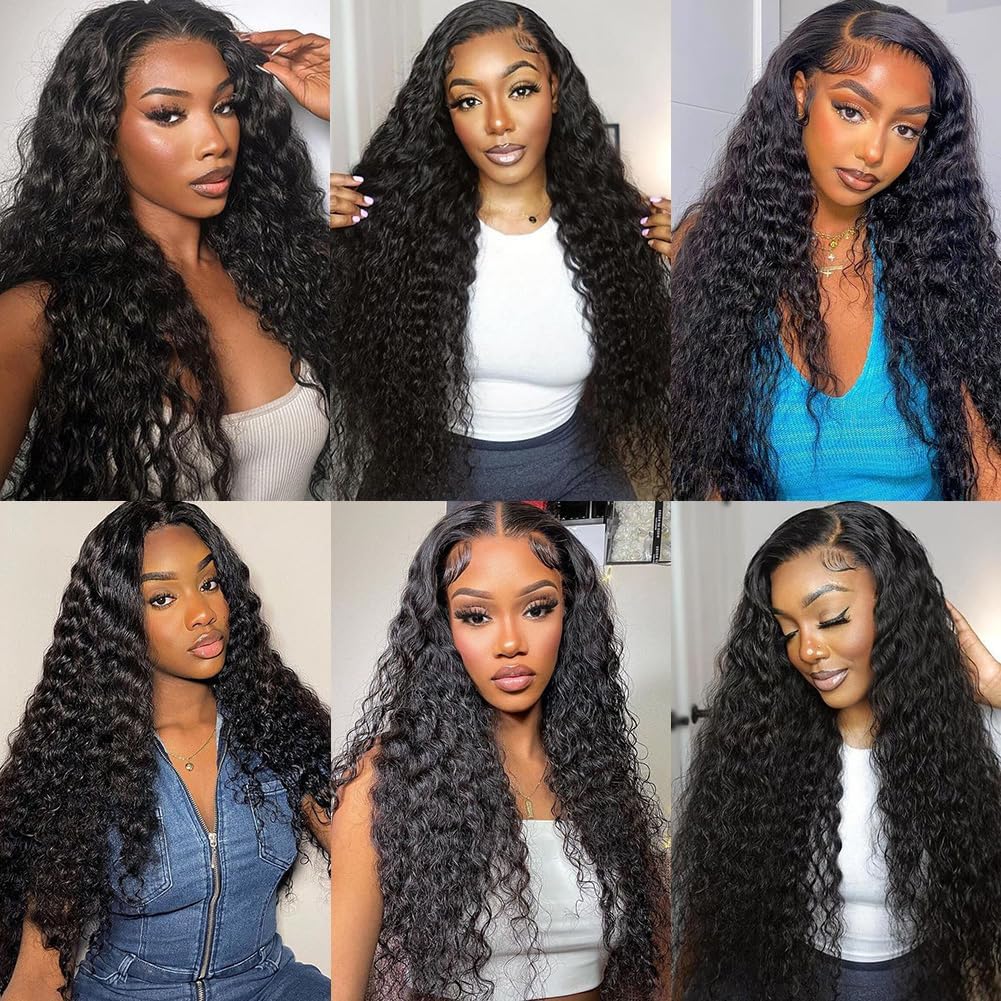 Water Wave 13x6 HD Transparent Lace Front Wigs Human Hair 180 Density Wet and Wavy Human Hair Wigs for Women Curly Lace Front Wig Human Hair Pre Plucked with Baby Hair Natural Color (18 Inch)