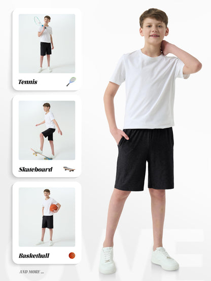 QWE 5 Pack Boys Athletic Shorts Kids Youth Basketball with Pockets Dry-Fit Active Soccer Gym Shorts