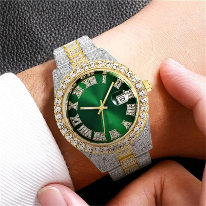 BESTKANG Unisex Luxury Iced Out Watch Mens Diamond Watches Roman Numerals Watches Quartz Analog Wrist Watch
