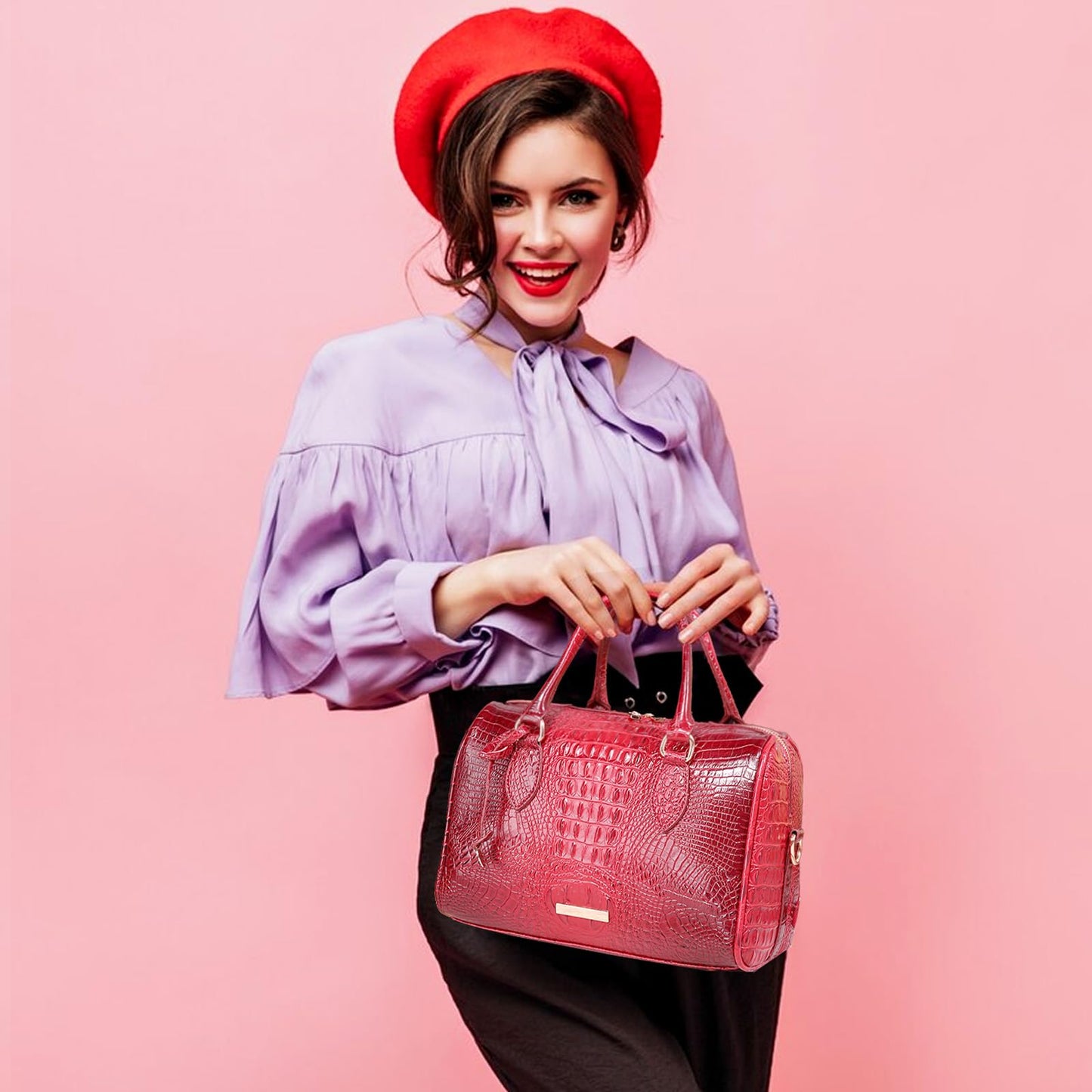 Top-Handle Crocodile Purses For Women Crossbody Leather Bags Trendy Large Capacity Tote with Shoulder Strap