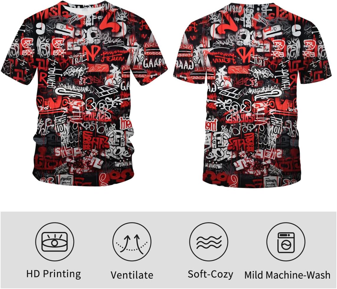 Men's Artist Street Letter Graffiti Markers T-Shirt Shirts 3D Printing Graffiti Graphic Shirt Tee Top